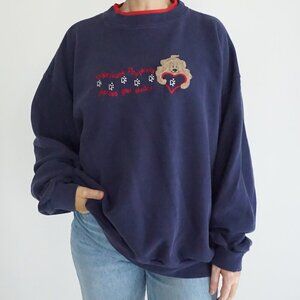 Vintage M&C Sportswear Navy Red Embroidered Puppy Love Crewneck Sweater 2X